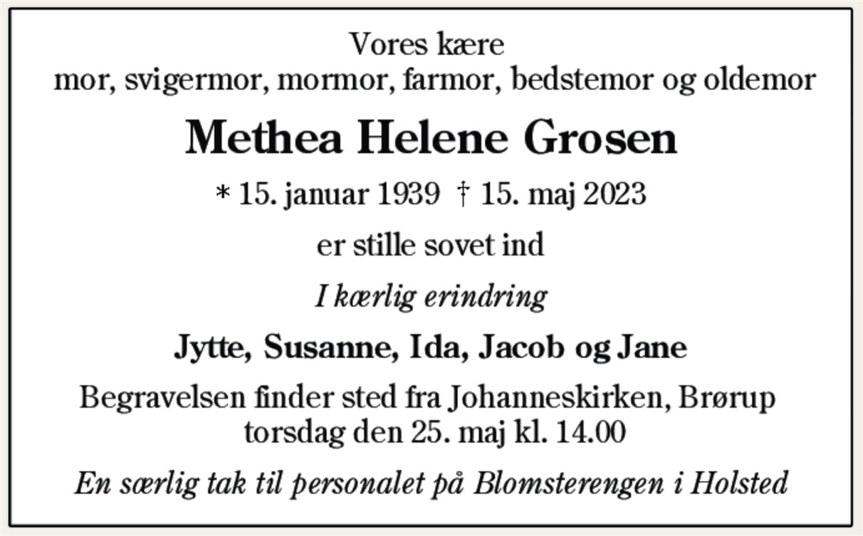 Methea Helene Grosen 1939-2023.