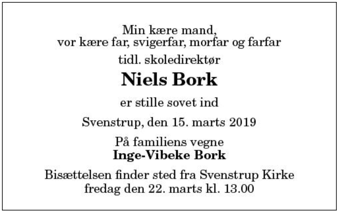 Niels Bork 1941-2019